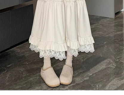 High-Rise Minimalist Frill Midi Flared Skirt