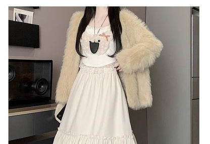 High-Rise Minimalist Frill Midi Flared Skirt