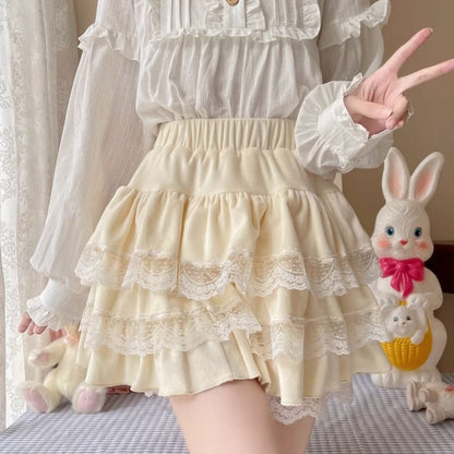 High-Rise Minimalist Lace Edge Mini Layered Skirt