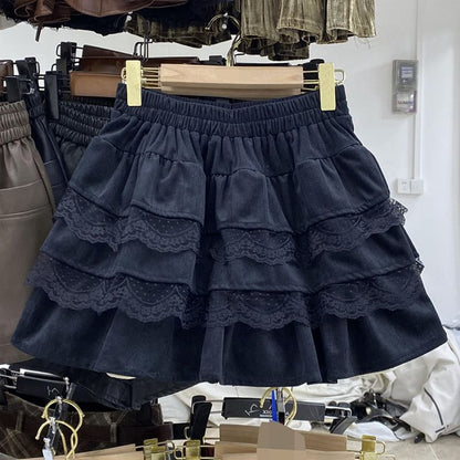 High-Rise Minimalist Lace Edge Mini Layered Skirt
