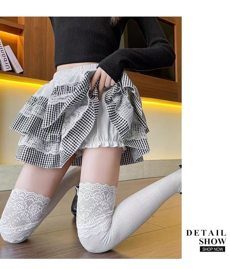 Elevated Waistband Tartan Frill Mini Flared Skirt