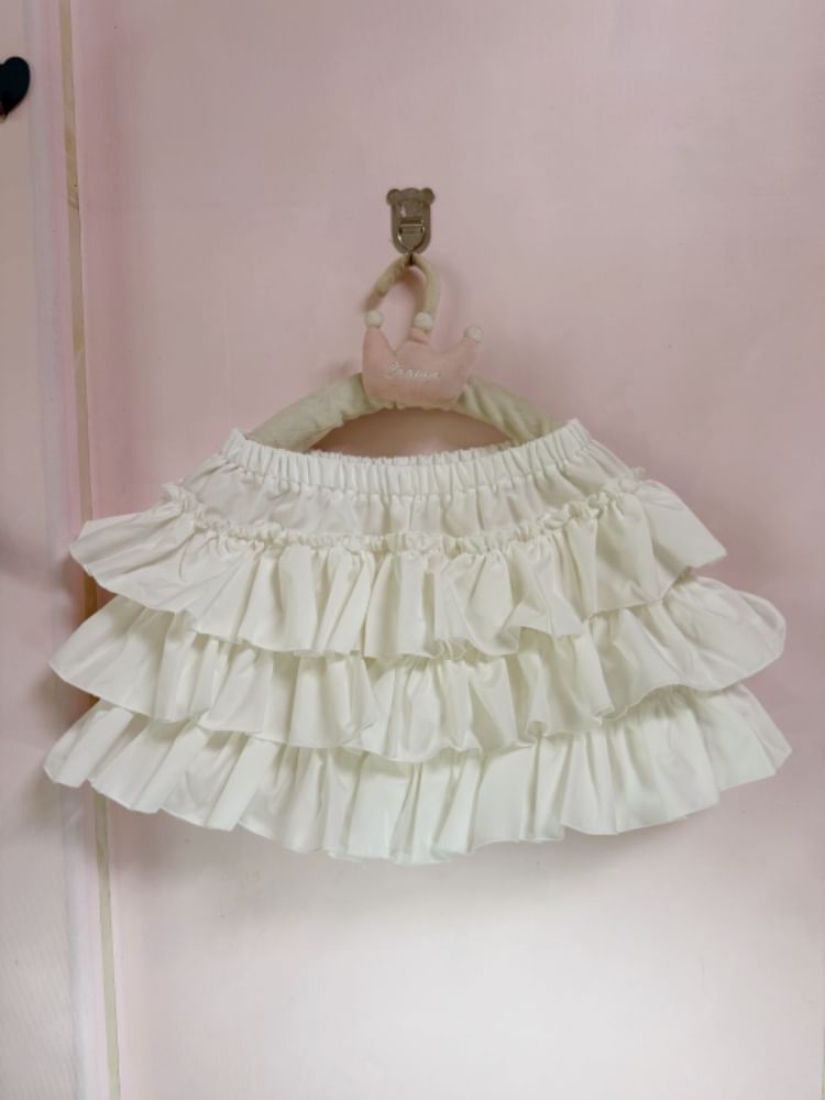 Elevated Waistband Minimalist Frill Mini Layered Skirt