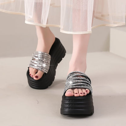 Platform Rhinestone Slide Sandals