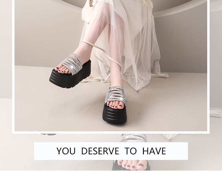 Platform Rhinestone Slide Sandals