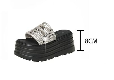 Platform Rhinestone Slide Sandals