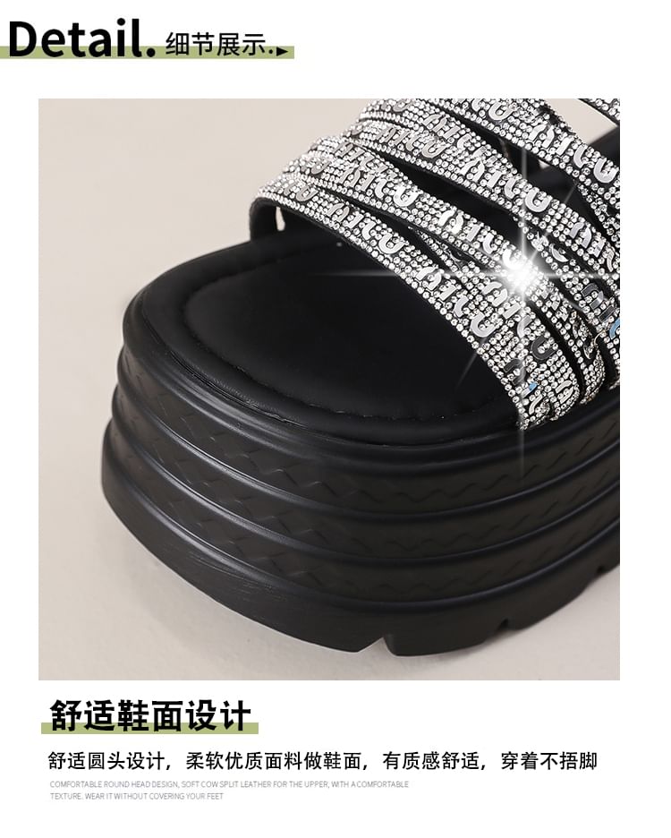 Platform Rhinestone Slide Sandals