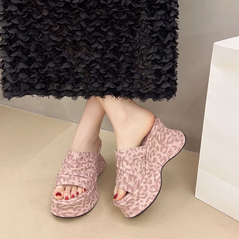 Platform Wedge Leopard Print Slide Sandals
