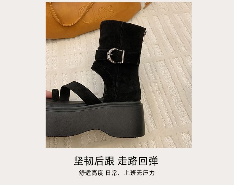 Platform Buckled Faux Suede Boot Sandals