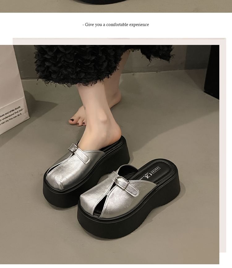 Platform Cutout Buckled Mules