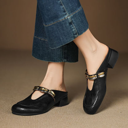 Faux Leather Metal Detail Mules