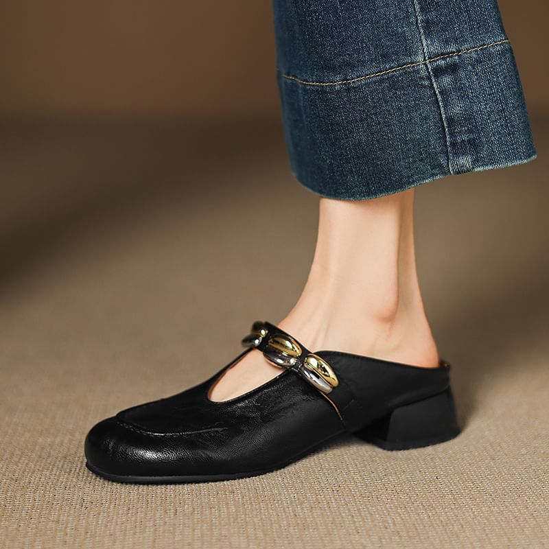 Faux Leather Metal Detail Mules
