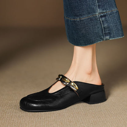 Faux Leather Metal Detail Mules