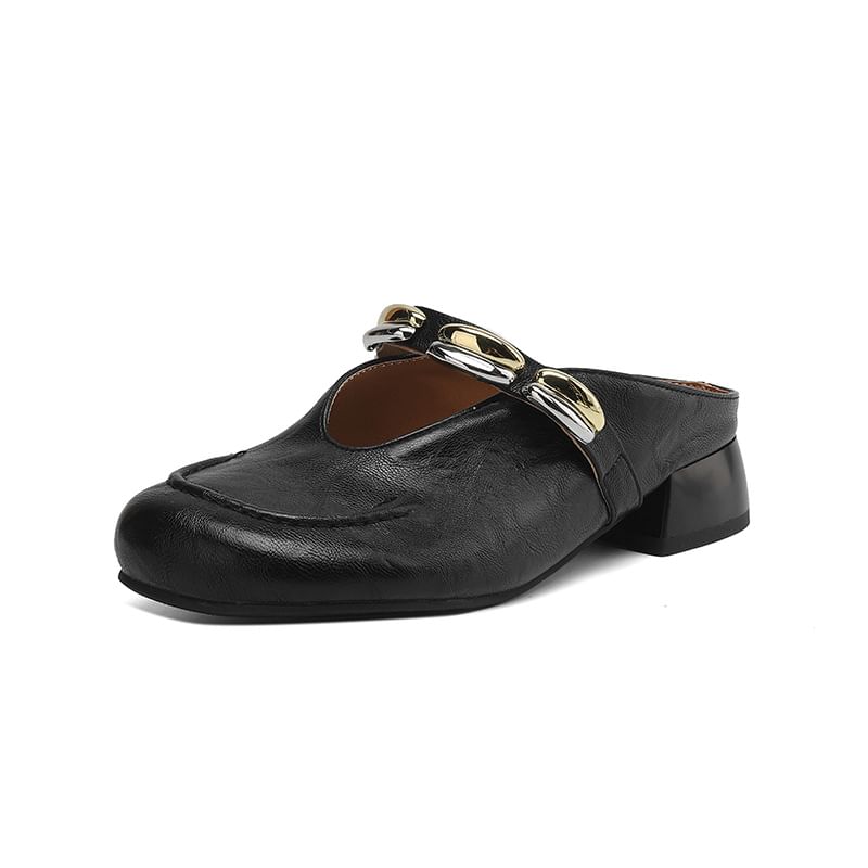 Faux Leather Metal Detail Mules