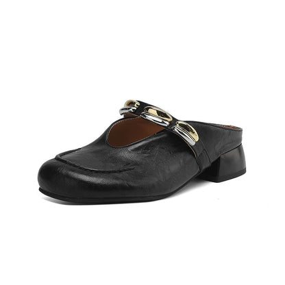 Faux Leather Metal Detail Mules