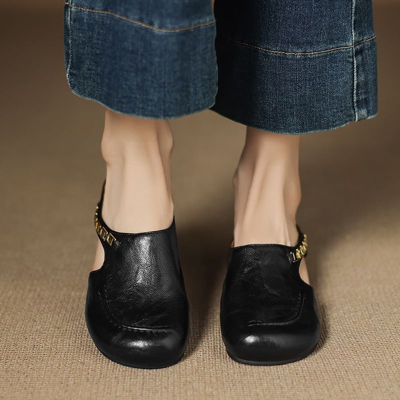 Faux Leather Chain Detail Mules