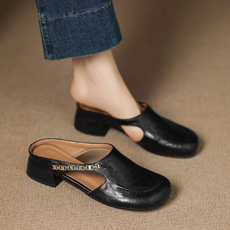 Faux Leather Chain Detail Mules