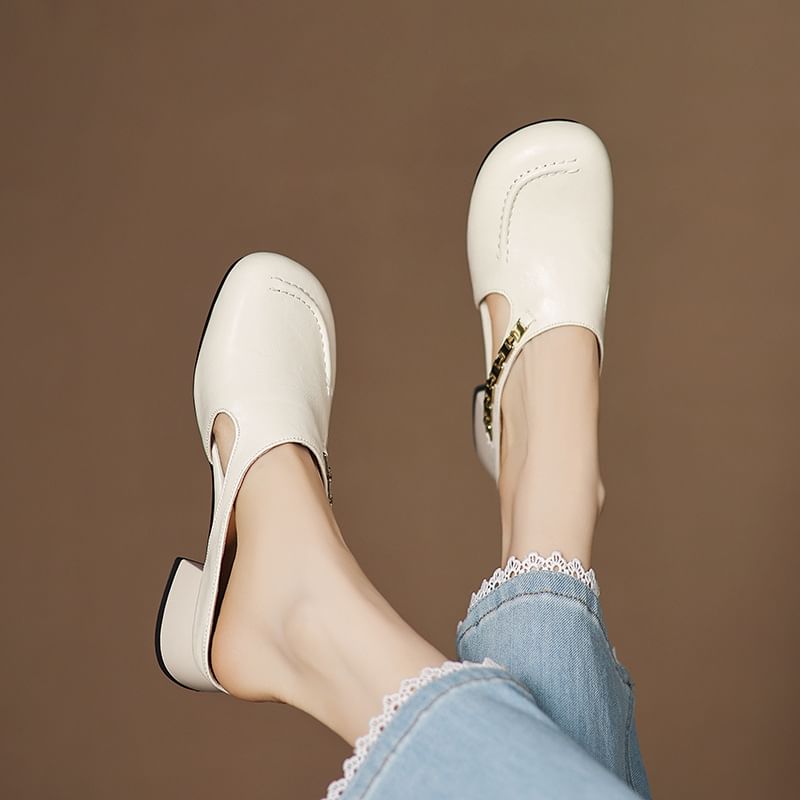Faux Leather Chain Detail Mules