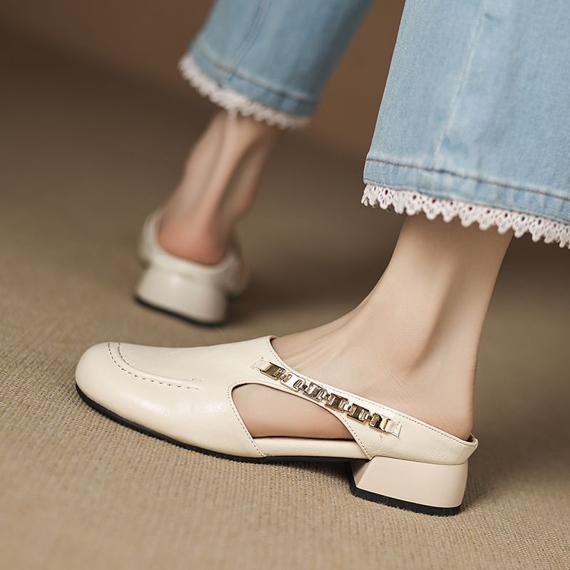 Faux Leather Chain Detail Mules