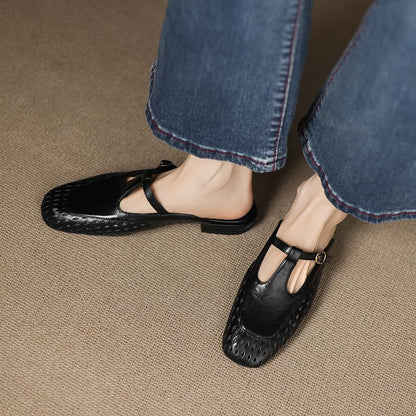 Faux Leather Eyelet Mules