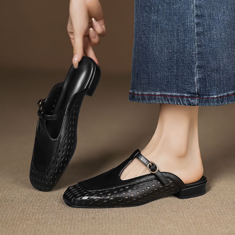 Faux Leather Eyelet Mules