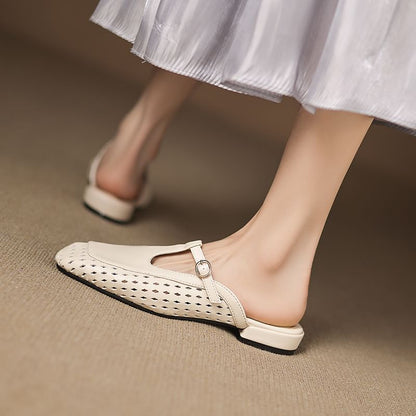 Faux Leather Eyelet Mules