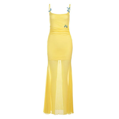 Sheer Spaghetti Strap Bodycon Maxi Dress