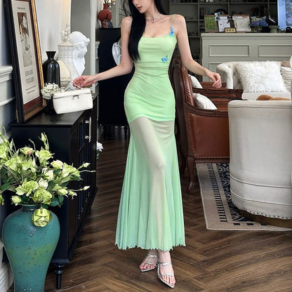 Sheer Spaghetti Strap Bodycon Maxi Dress