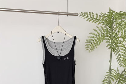 Two-Tone Sleeveless Mock Two-Piece A-Line Maxi Dress