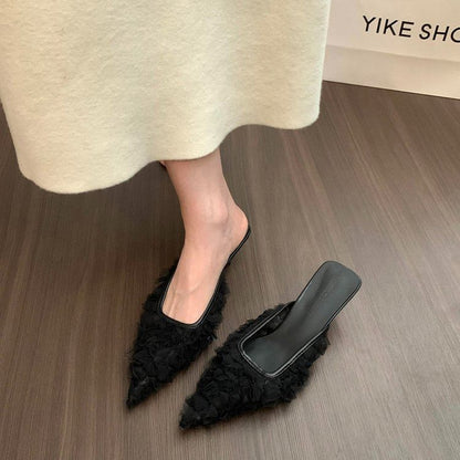 Kitten Heel Pointed Toe Mesh Mules
