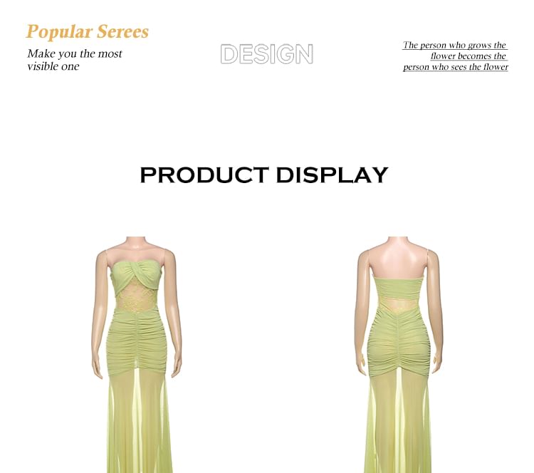Ruched Lace Panel Tube Sheath Maxi Dress
