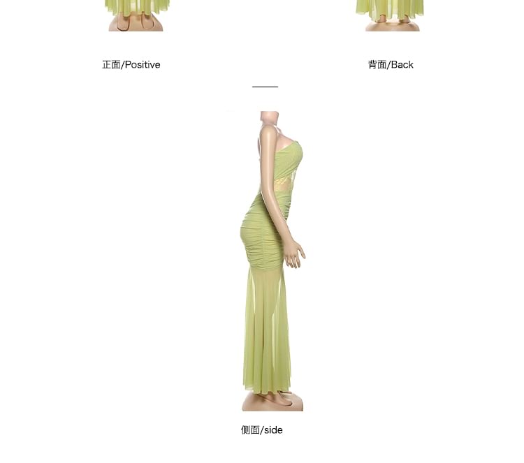 Ruched Lace Panel Tube Sheath Maxi Dress