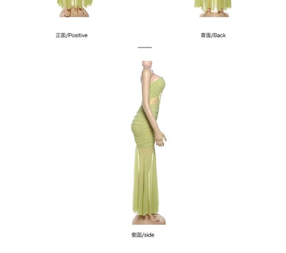 Ruched Lace Panel Tube Sheath Maxi Dress