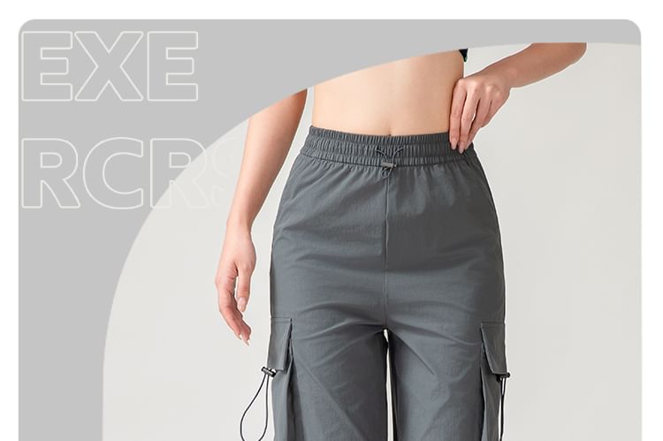 High Rise Plain Cargo Straight Leg Sweatpants