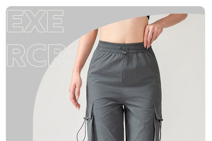 High Rise Plain Cargo Straight Leg Sweatpants