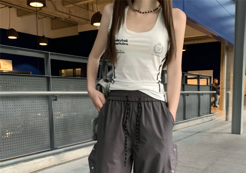 Drawstring Waist Plain Wide Leg Cargo Pants