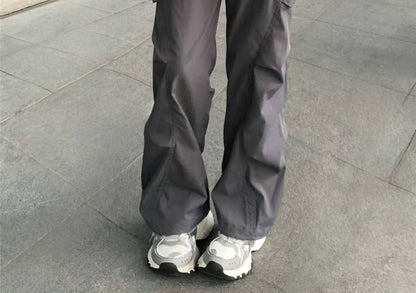 Drawstring Waist Plain Wide Leg Cargo Pants