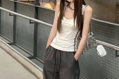 Drawstring Waist Plain Wide Leg Cargo Pants