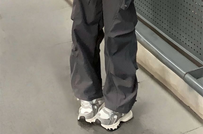Drawstring Waist Plain Wide Leg Cargo Pants