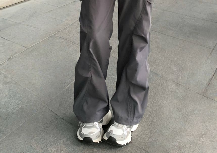 Drawstring Waist Plain Wide Leg Cargo Pants