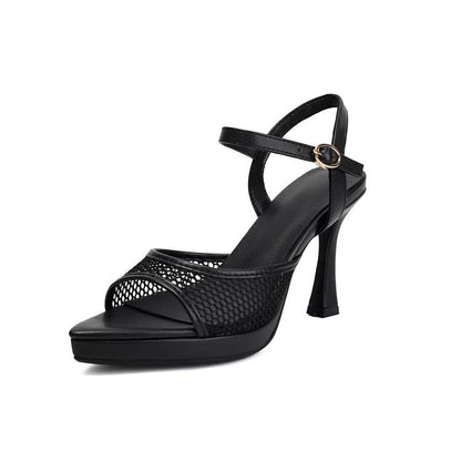 Mesh Panel High Heel Sandals
