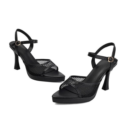 Mesh Panel High Heel Sandals