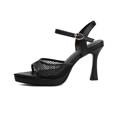 Mesh Panel High Heel Sandals
