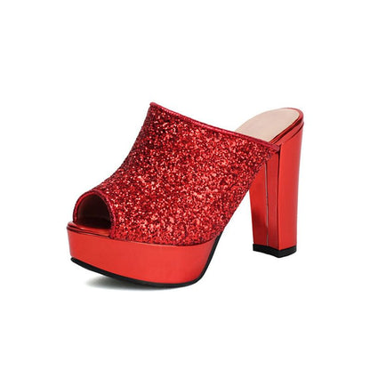 Peep Toe Platform Chunky Heel Slide Sandals