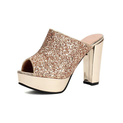 Peep Toe Platform Chunky Heel Slide Sandals