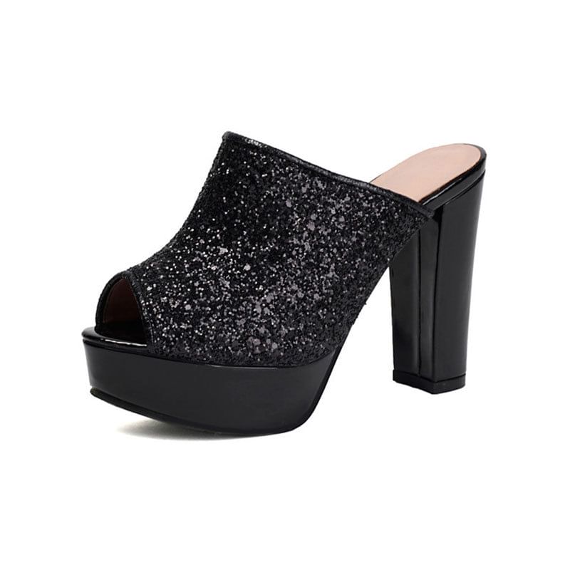 Peep Toe Platform Chunky Heel Slide Sandals