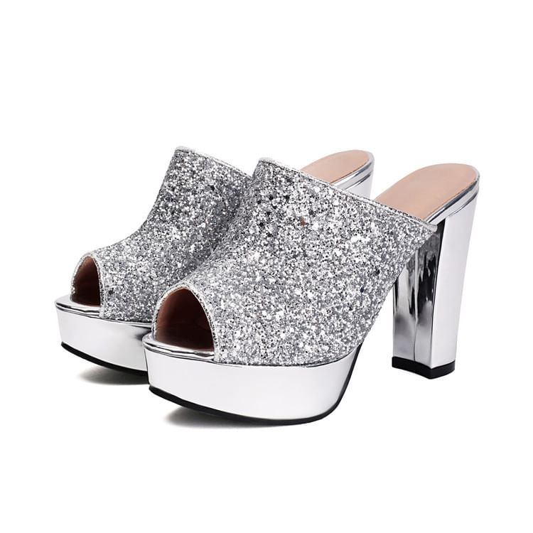 Peep Toe Platform Chunky Heel Slide Sandals