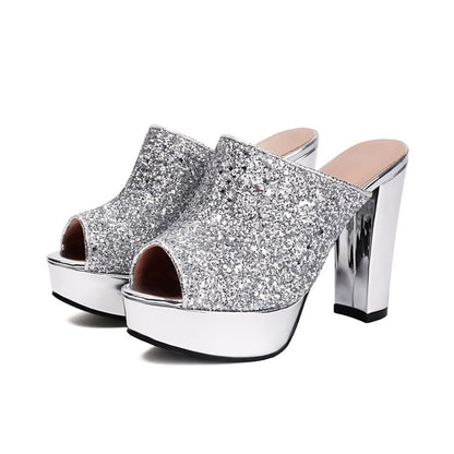 Peep Toe Platform Chunky Heel Slide Sandals