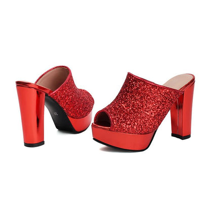 Peep Toe Platform Chunky Heel Slide Sandals