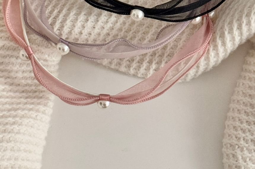 Headband Faux Pearl Mesh