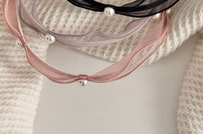 Headband Faux Pearl Mesh